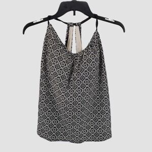 Merona Womens Large Tankini Top Black White Geometric Floral Halter Racerback